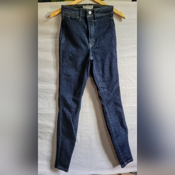 Everlane Dark Indigo The Way High Skinny Jean Clean Front Organic Cotton Size 25 - Picture 1 of 4